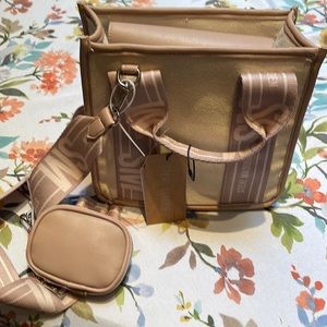 Steve Madden canvas pink cream authentic bwebber crossbody bag tote purse -NWT